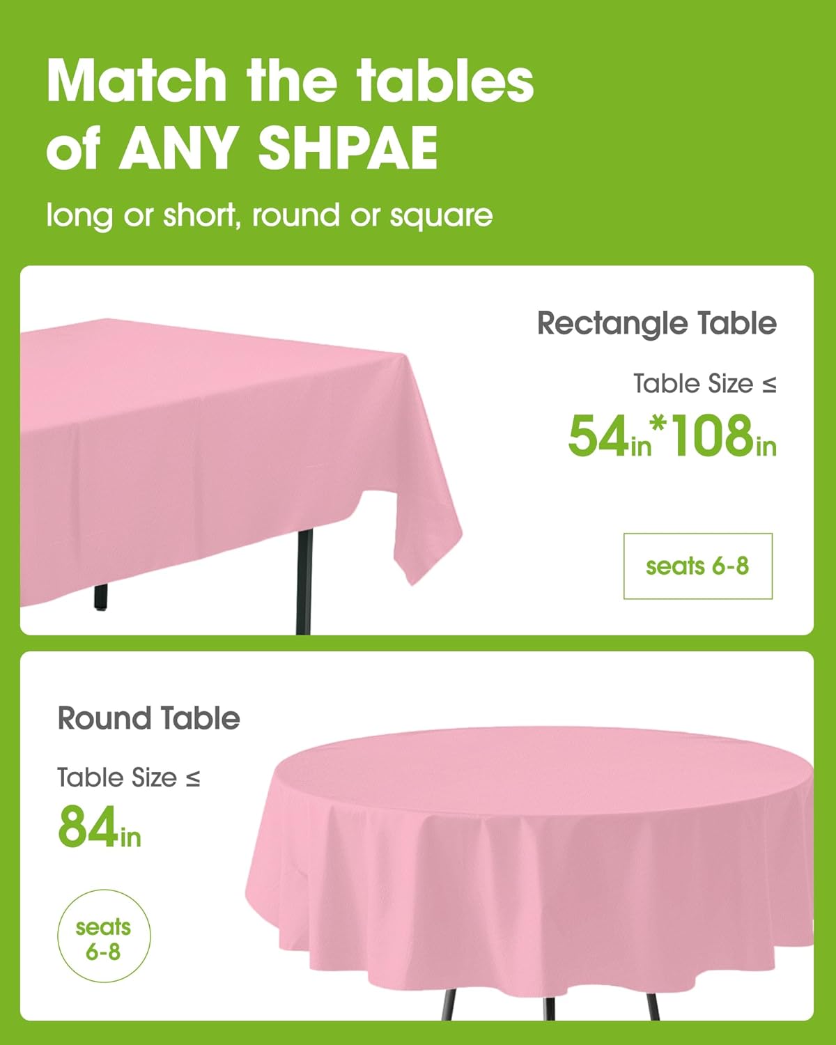 Pureegg Disposable Plastic Tablecloths - 10 Pack, 54 x 108 Inch, Leakproof & Sturdy, Pink for Easter & Celebrations