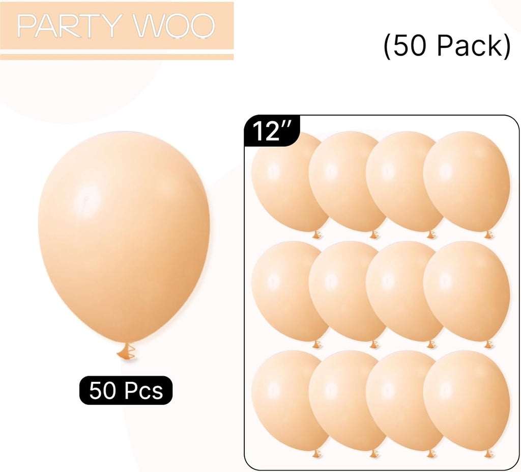 PartyWoo Nude Balloons - 50 Pcs 12 Inch Beige & Apricot Latex Balloons for Weddings & Celebrations