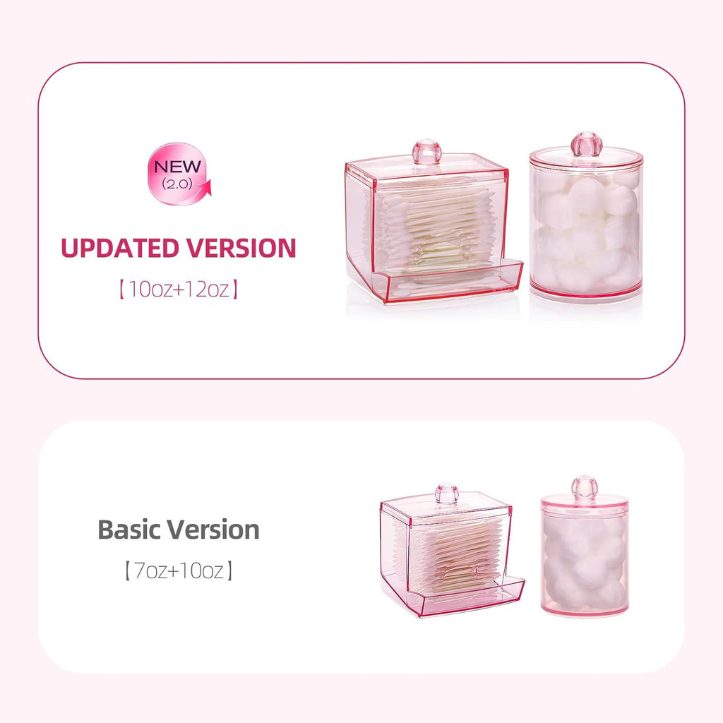Tbestmax Cotton Swab Dispenser - Stylish Pink Apothecary Jar Organizer for Bathroom Storage | 10 oz Capacity