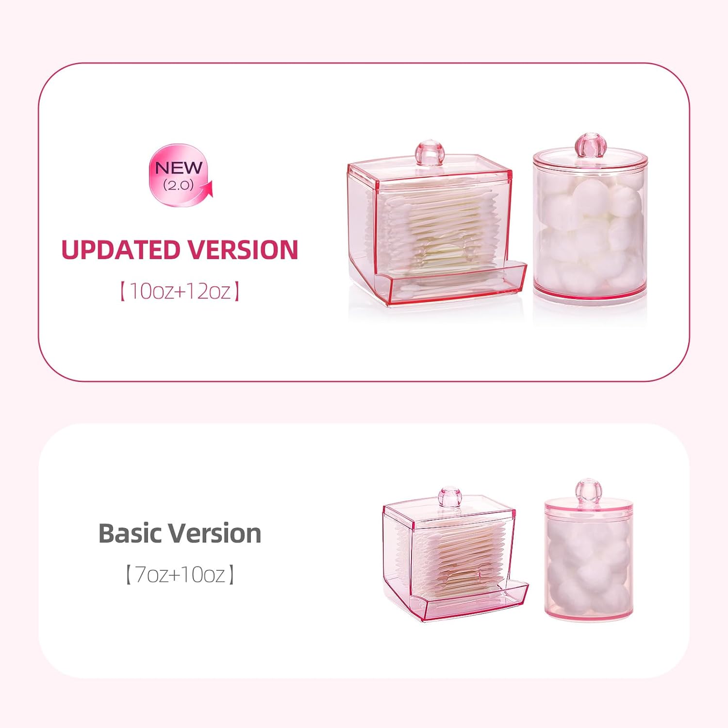 Tbestmax Cotton Swab Dispenser - Stylish Pink Apothecary Jar Organizer for Bathroom Storage | 10 oz Capacity