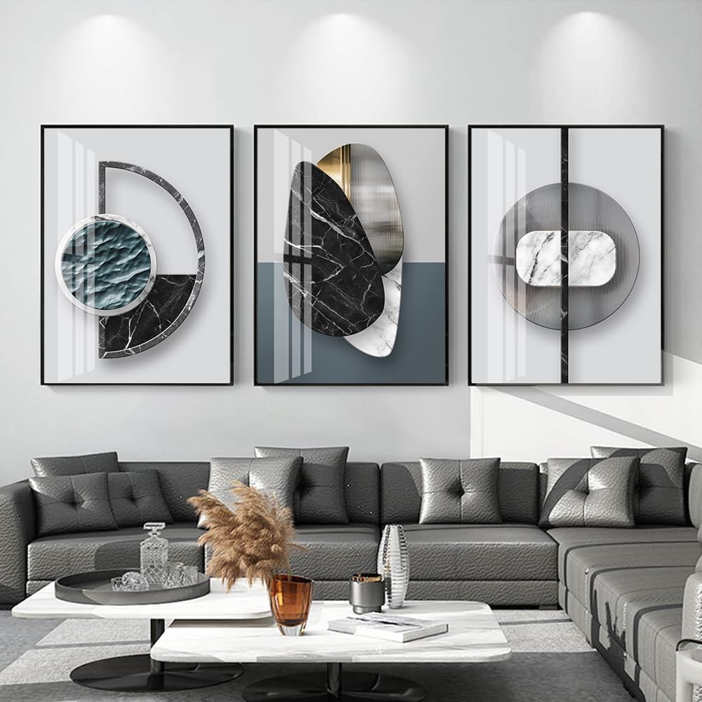 QKF Extra Large Abstract Canvas Wall Art - Bright Geometry Prints for Modern Home Decor | Set of 3 (24" x 32")