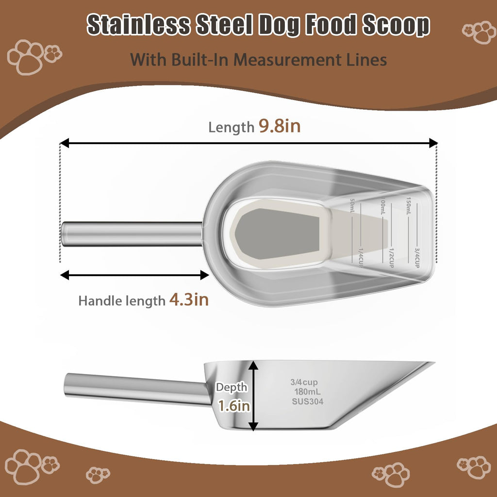 Mutclord Pet cat-dog food-scoop measuring cup - Food-grade 304 stainless steel material | 3/4 Cup capacity | Precision scale measurements