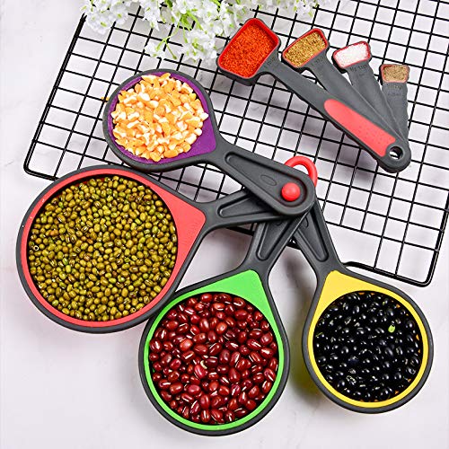 Collapsible Silicone Measuring Cups & Spoons Set - 8 Pieces, Pink & Orange