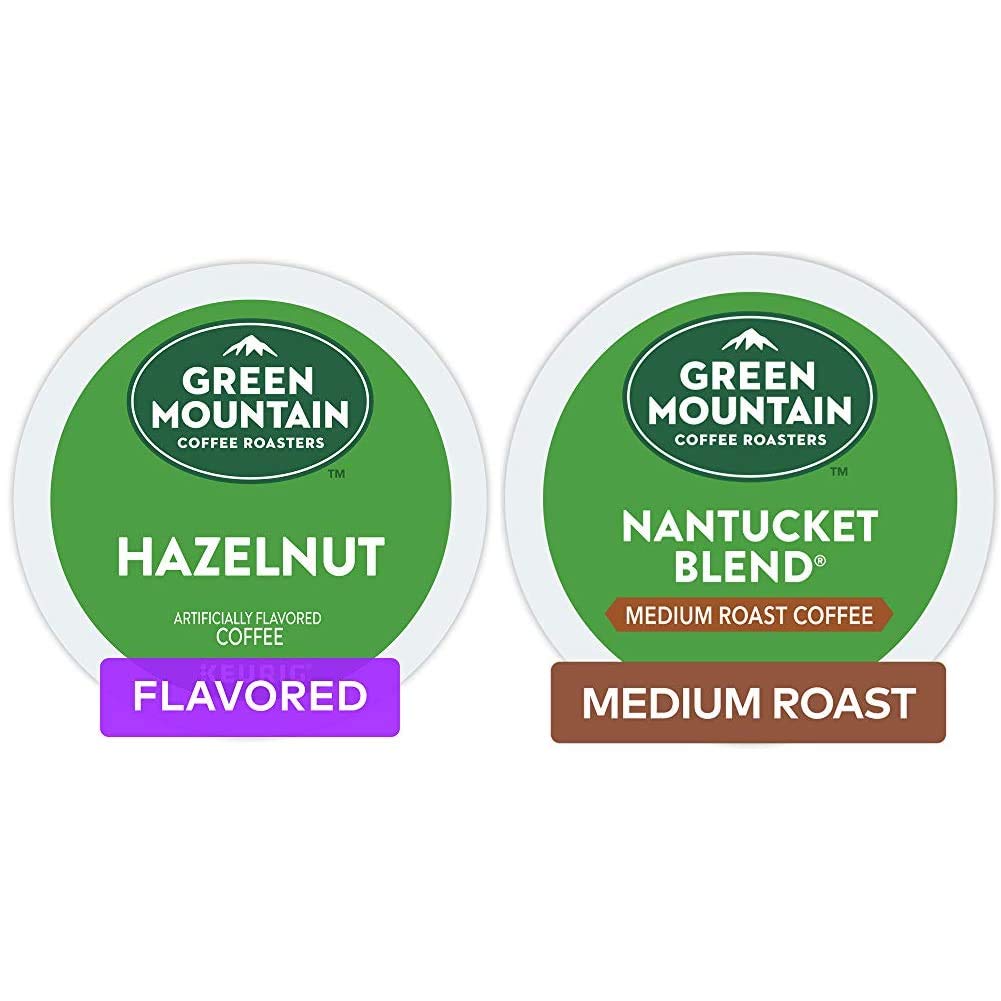 Green Mountain Coffee Roasters Hazelnut and Nantucket Blend Keurig K-Cup Pods, Light and Medium Roast Coffee