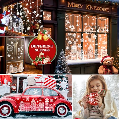 115PCS Christmas Window Clings Snowflake Village Winter Wonderland Decor