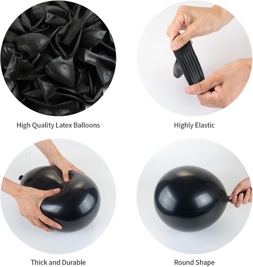Black Balloons | 140-Piece Latex Balloon Pack in Various Sizes for Birthday & Halloween Decor