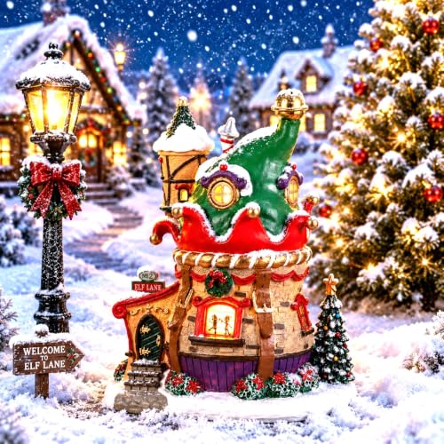 Lemax Elf Lane Village Scene with Lights and Switch - Christmas Decor