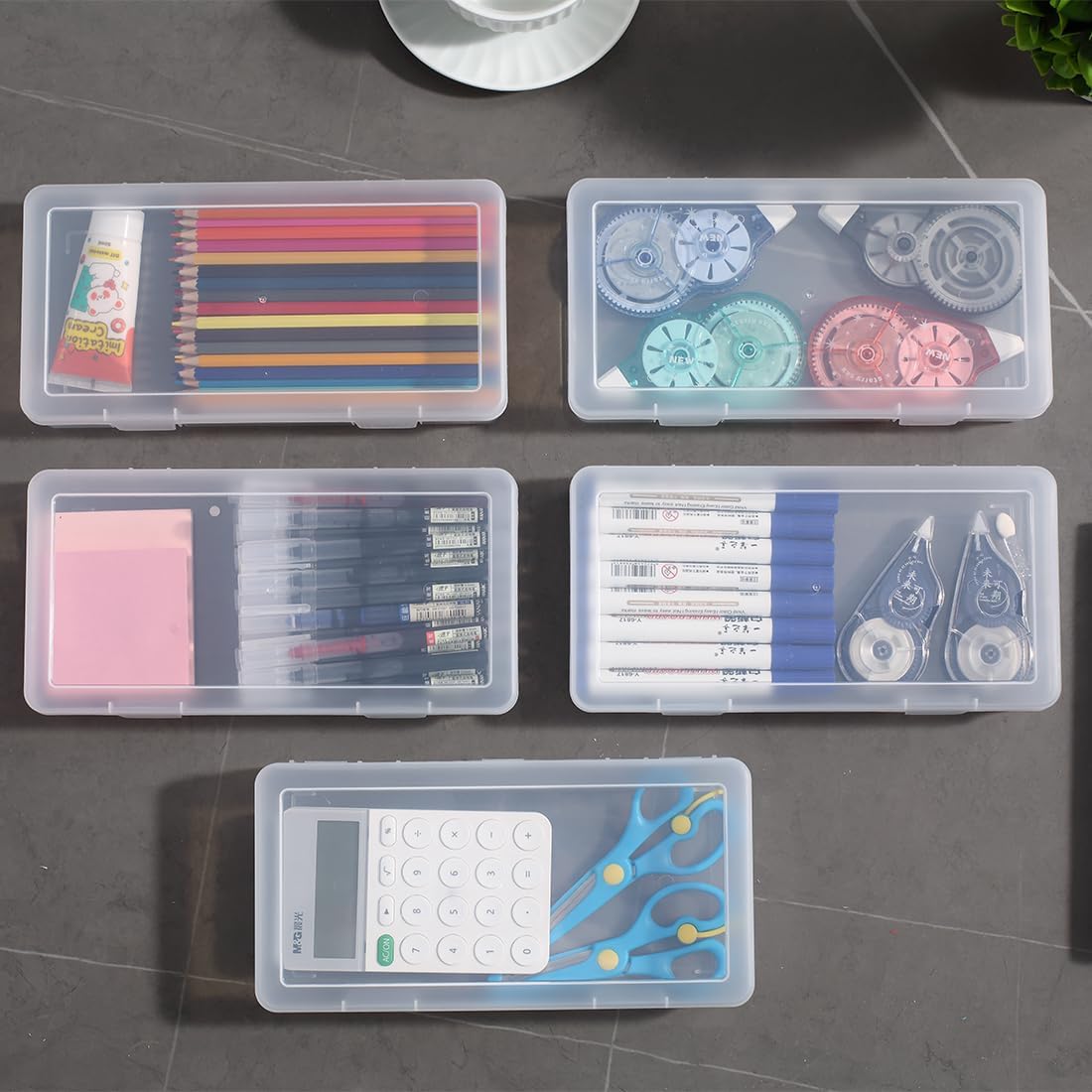 Medium Clear Storage Box - 9 Pack Stackable Containers with Snap-Tight Latch | 10" x 5" x 1.9" for Art Tools & Pencils