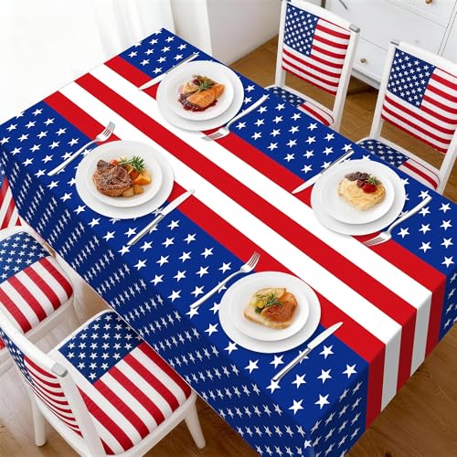 Childom Patriotic Tablecloths - 3 Pack American Flag Plastic Covers 54x108"