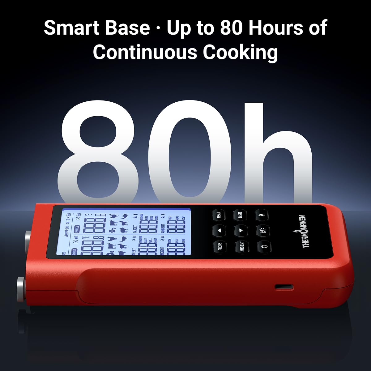 ThermoMaven Smart Wireless Meat Thermometer - 3000FT Range, 6 Sensors, NIST Certified Accuracy, Large LCD