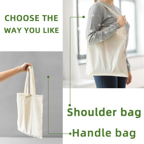 HECTOLIFE 24 Pack Canvas Tote, Reusable Blank Canvas for Shopping,Grocery Bags,DIY Gift Bags