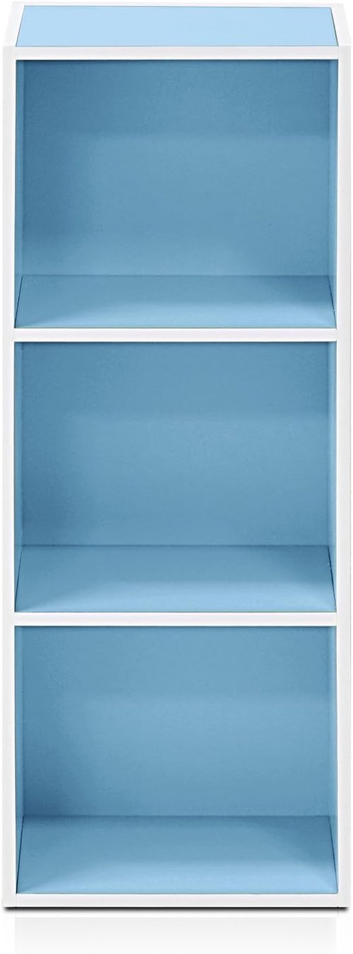 Furinno LUDER 3-Cube Bookshelf - Stylish Open Shelf Design | Easy Assembly | White/Light Blue Finish