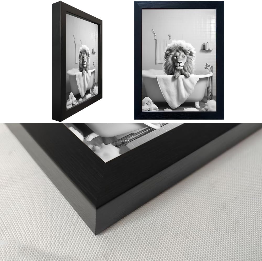 Regine Switzerland Black and White Lion Canvas Wall Art - Funny Bathroom Decor Print | Framed Animal Artwork
