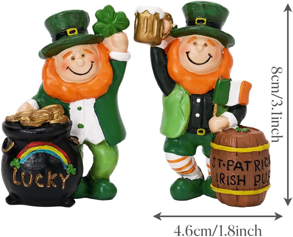 Skiennix St. Patrick's Day Gnome Figurines - 2 Pcs Leprechaun Home Decor for Spring | Indoor Table Display