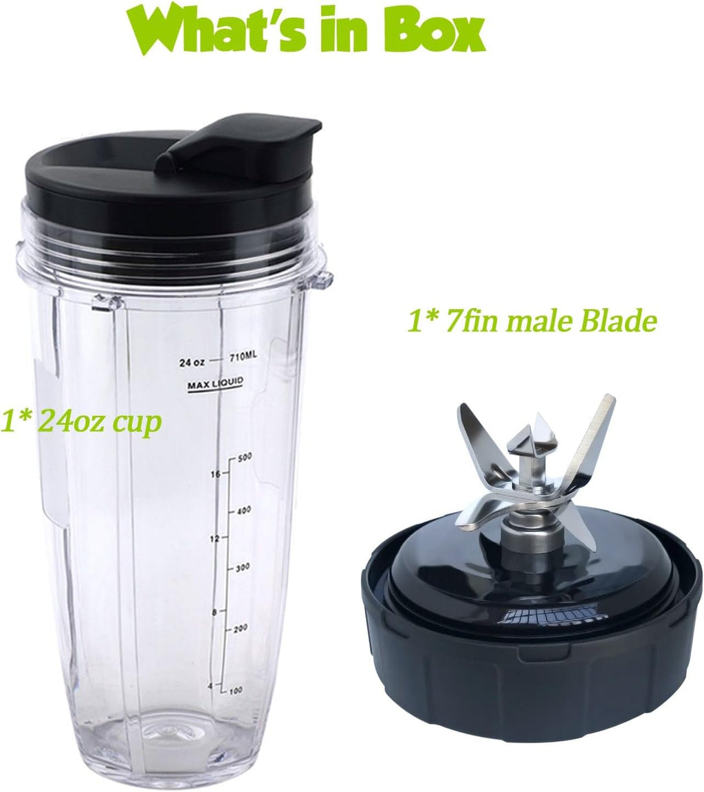 Nutri Ninja Replacement Blender Blade & 24oz Cup Accessories with Lid - Compatible with SS150, SS300, SS400