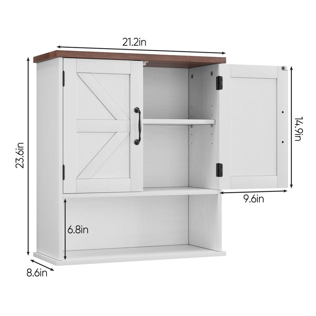 Mino Kesper Bathroom Wall Cabinet with Barn Doors, Wall Mounted Bathroom Cabinet, Farmhouse Style, Adjustable Shelf, Wall Mounted Medicine Cabinets, White