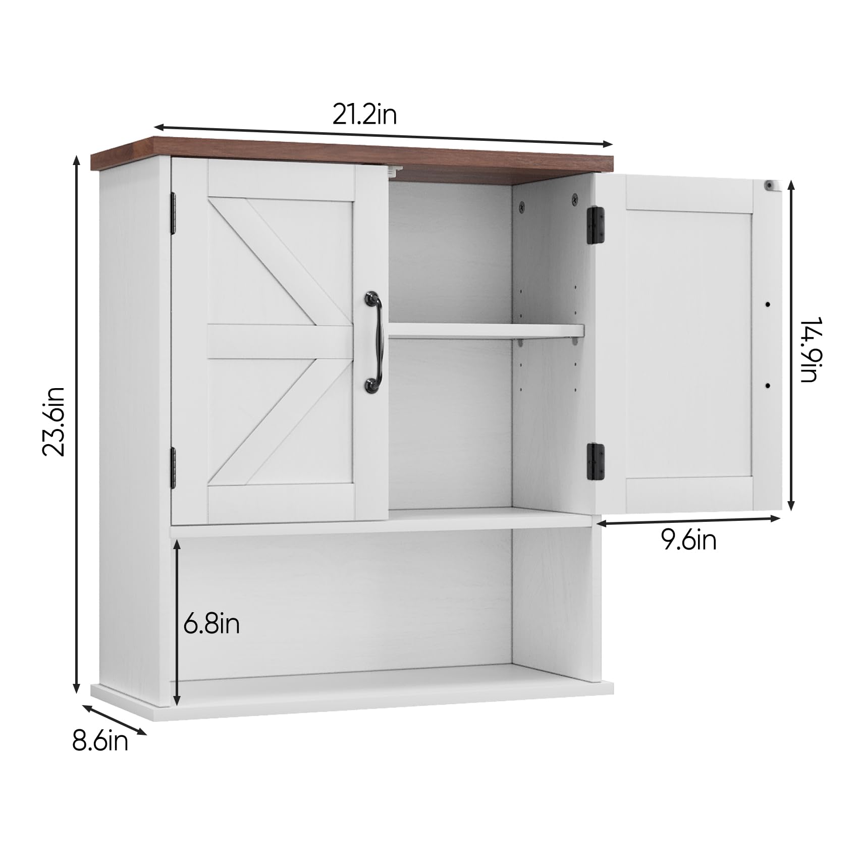 Mino Kesper Bathroom Wall Cabinet with Barn Doors, Wall Mounted Bathroom Cabinet, Farmhouse Style, Adjustable Shelf, Wall Mounted Medicine Cabinets, White