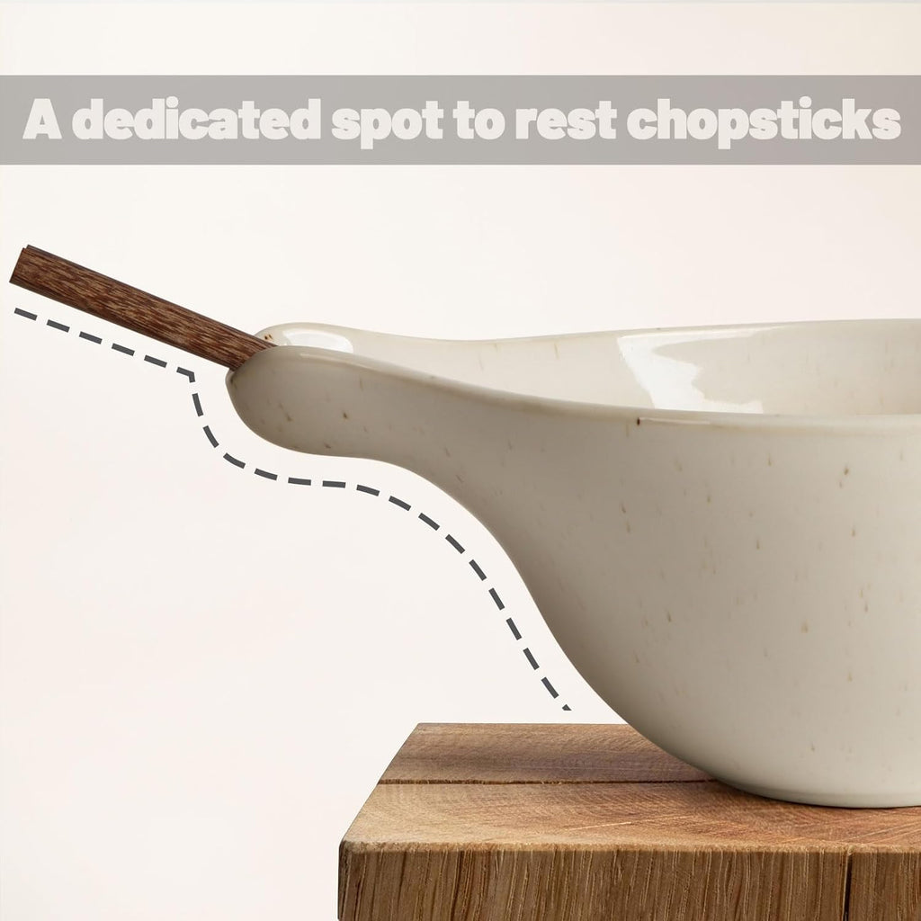 Artena Ramen Bowl Set - 42oz Ceramic Noodle Bowl with Chopsticks | Large Deep Soup & Pasta Bowl - White Gourd Design