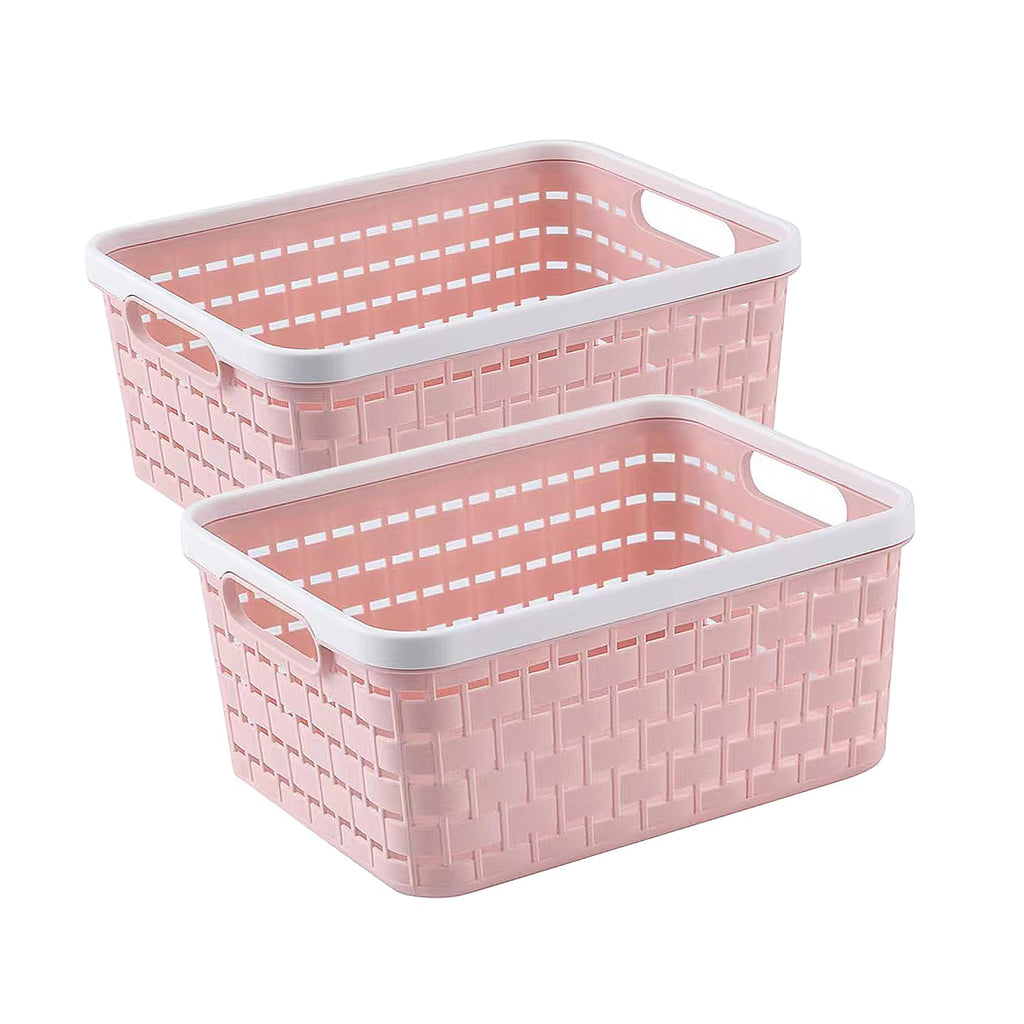 ANNIYA Plastic Storage Bin Baskets, Toilet Paper Basket for Bathroom, Plastic Organizer Shower Caddy with Handles for Living Room (Medium Pink 2 Pack)