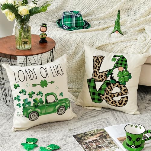 St. Patrick's Day Gnome Throw Pillow Covers 18x18 Inch, Set of 4