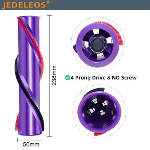 JEDELEOS Replacement Brush Roller for Dyson V8 Cordless Vacuum Cleaner, Brush Bar Assembly Compared to Part 967485-01 (4 Prong Drives & No Screw)