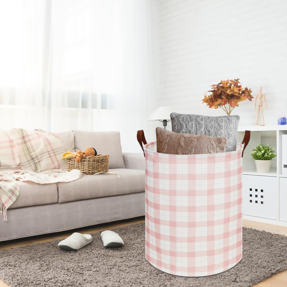 CLOCOR Laundry Basket, Waterproof Pink Nursery Hamper, Collapsible Fabric Storage Container, Room Decor, Gift Basket(Pink Grid)
