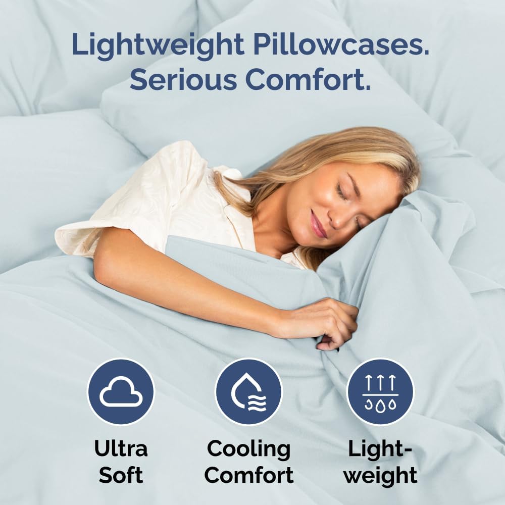 Skiennix Body Pillowcases Set of 4 | Soft & Breathable 20x54 Pillow Covers for Side Sleepers - Machine Washable, Fade-Free (Sky Blue)