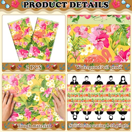 OHOME Tropical Hawaiian Tablecloths - 2 Pack Red Green Yellow Luau Decor