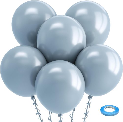 Bezente Dusty Blue Balloons - 18 Inch Thick Round Latex Balloons for Birthday & Wedding Decor | 30 Pack