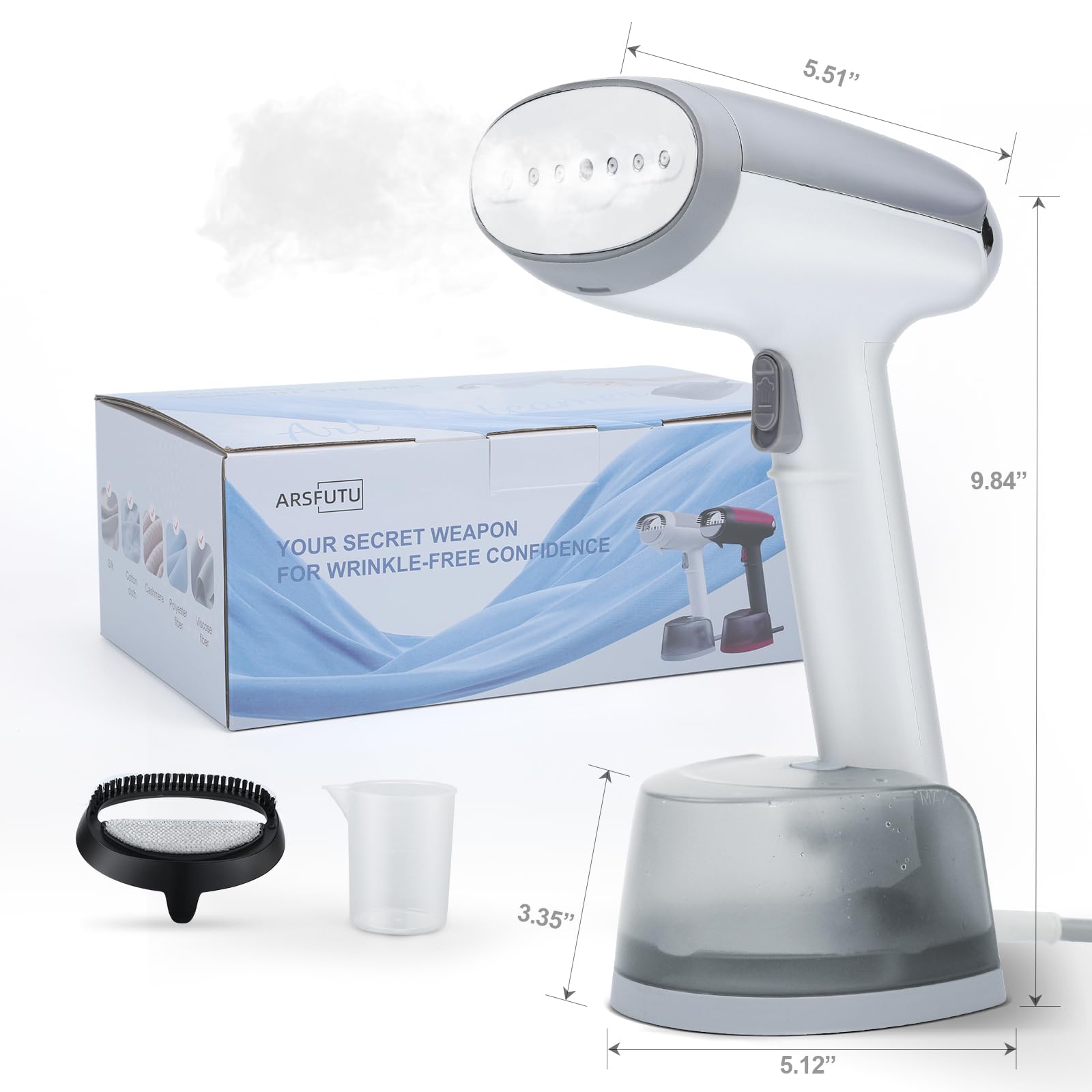 Steamer for Clothes Handheld Clothes Steamer 1300W Portable Garment Steamer Auto Shut-off 20-Second Fast Heat-up with Adjustable Steam 12.34oz Detachable Water Tank for Home Office Travel