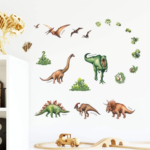 DECOWALL DS-8034 Watercolour Dinosaur Kids Wall Stickers Wall Decals Peel and Stick Removable Wall Stickers for Kids Nursery Bedroom Living Room (Small) d?cor