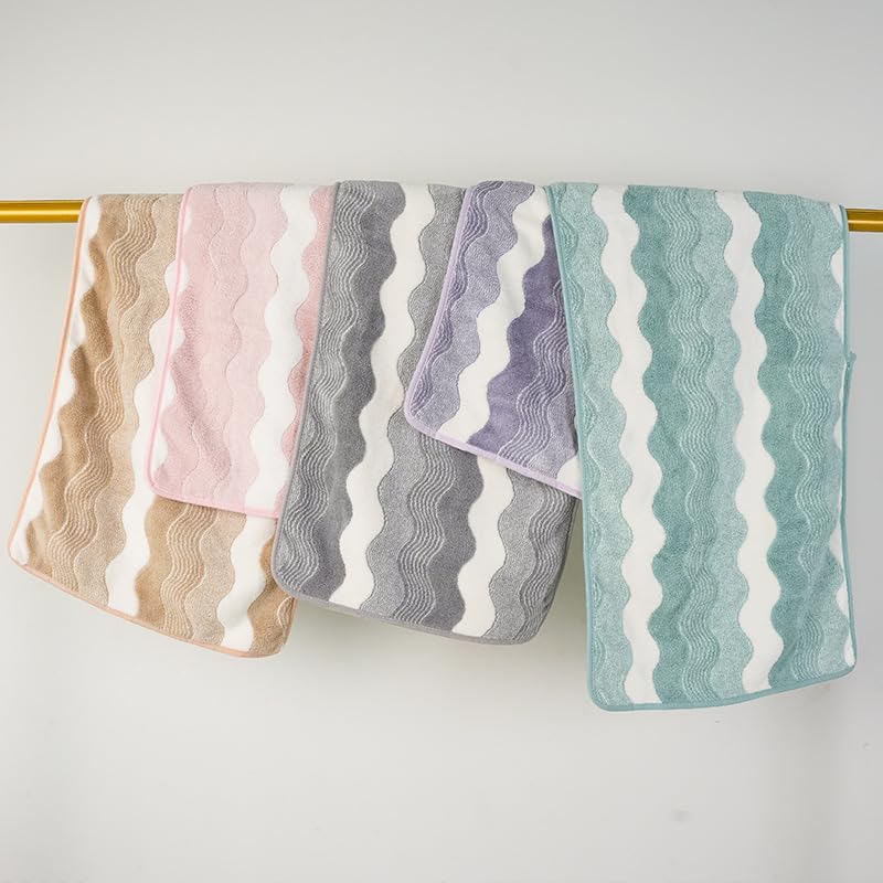 Water Ripple Grey Wavy Jacquard Coral Fleece Hand Towel 13.7x29.5in - Gray & White, Absorbent & Quick Drying, Water Ripple Texture