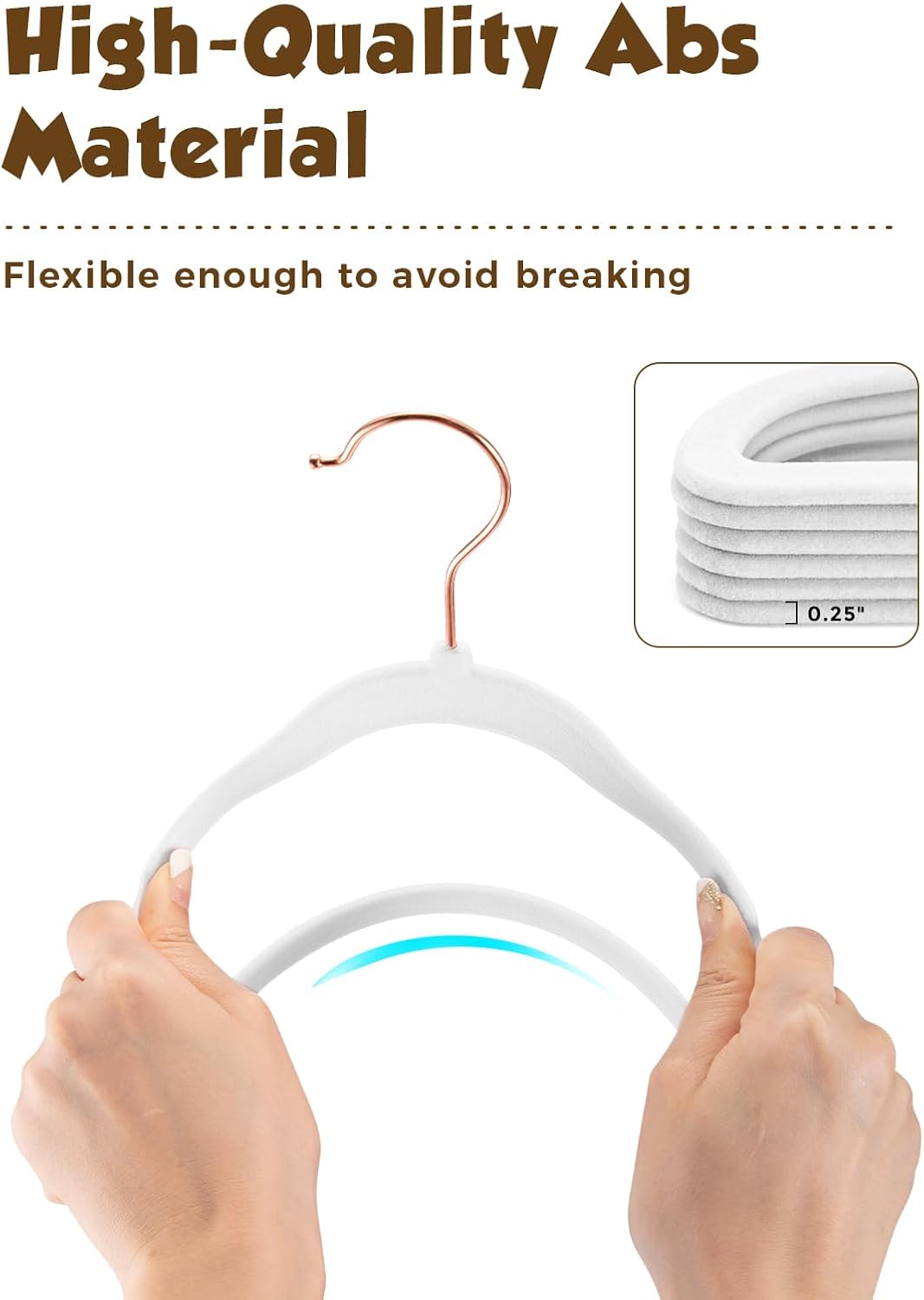 Smartor Kids Velvet Hangers - 50 Pack Premium Non-Slip Felt Hangers for Toddler Clothes | 14 Inch - White with Rose Gold Hook