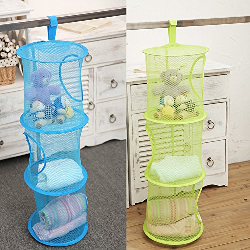 3-Tier Hanging Mesh Closet Organizer - Foldable Storage for Toys & Clothes
