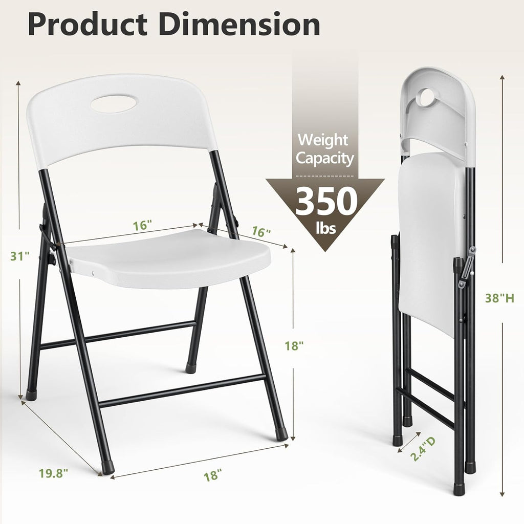 Plastic Folding Chairs 4-Pack - Sturdy Metal Design | Heavy-Duty 350 lbs Capacity for Indoor & Outdoor Use