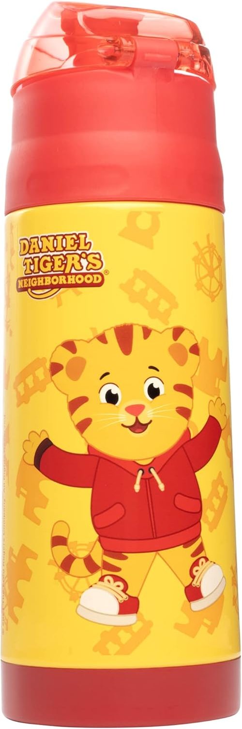 Daniel Tiger Stainless Steel Water Bottle - 13 oz Double Wall Insulated, Spill Proof Lid with Straw - Yellow