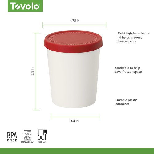 Tovolo 1 Quart Ice Cream Containers with Lid for Homemade Ice Cream Toppings Supplies, Air Tight Silicone Lid Reuseable Ice Cream Storage for Freezer Dishwasher Safe Frozen Treat Tub, Cayenne Red