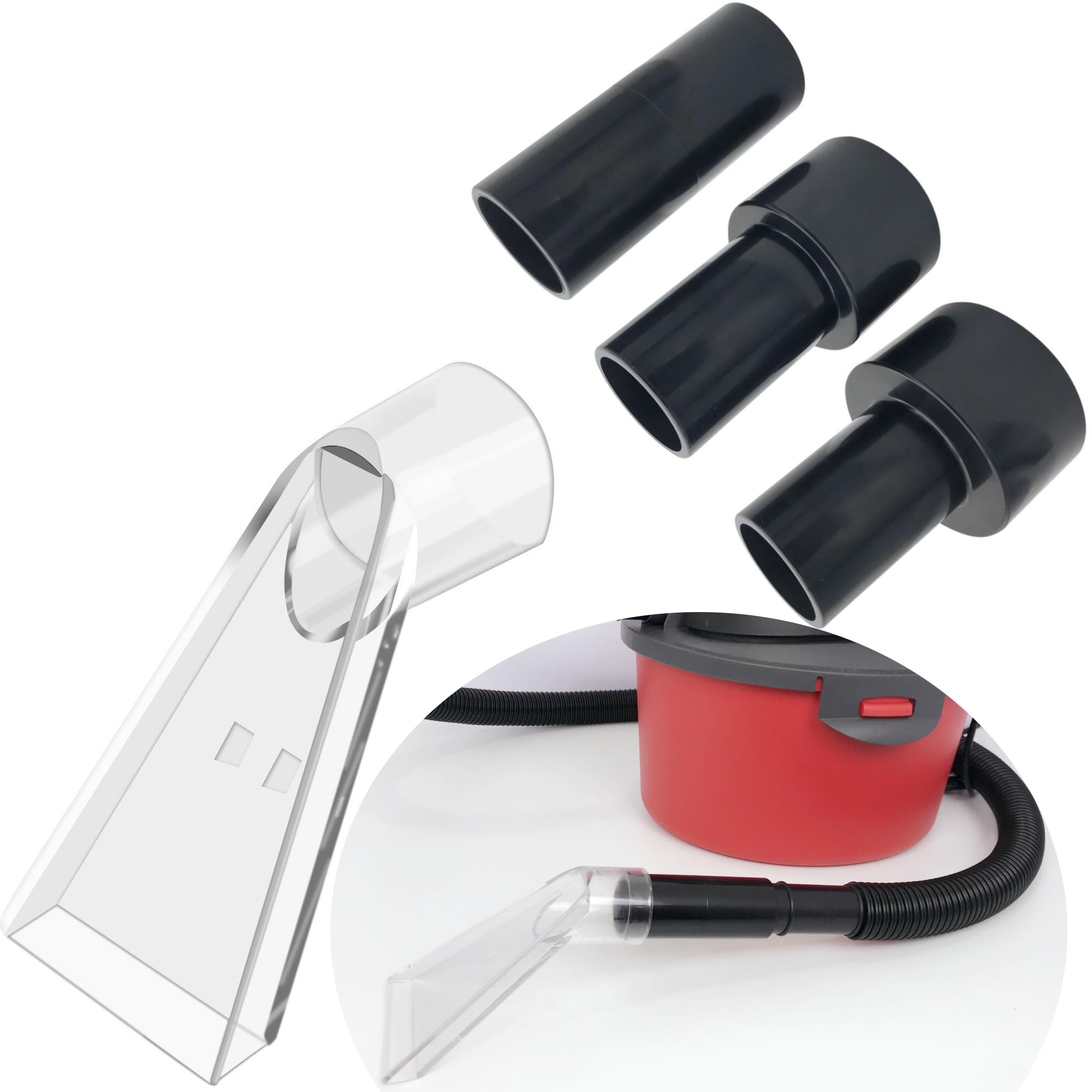 Happy Tree Universal Fits All Brands' Shop Vacs with 2-1/2" & 1-7/8" & 1-1/4" Adapter Clear Extraction Accessory for Auto Detailing, Shop Vac Extractor Attachment Kit for Wet-Dry Vacuum Cleaners