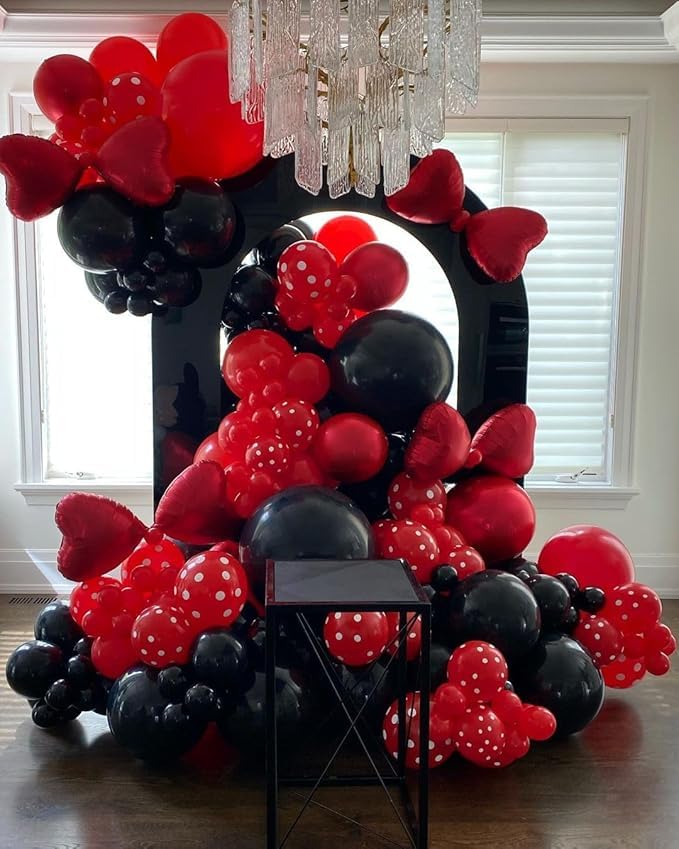 Red and Black Balloon Arch Kit with Stars - 153 Pcs Balloons