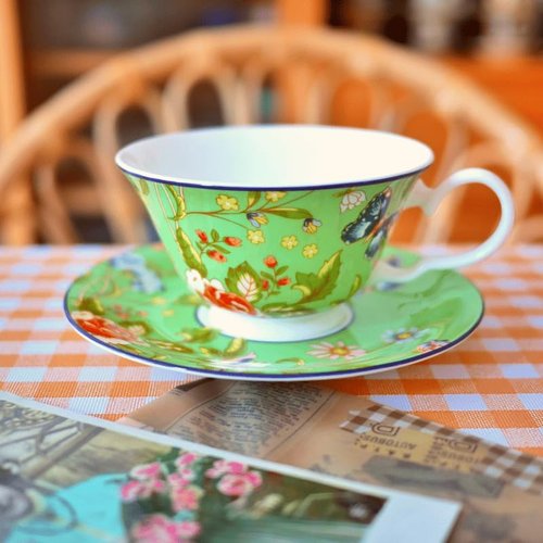 Aynsley Cottage Garden Windsor Fine Bone China Teacup & Saucer, 7.5oz -Green