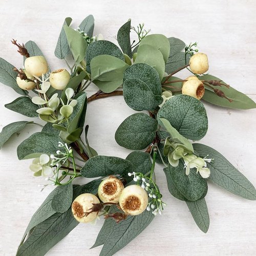 Eucalyptus Candle Rings by [Brand Name] - 2Pcs Boho Wreaths for 3-Inch Pillar Candles | 4-Inch Decor