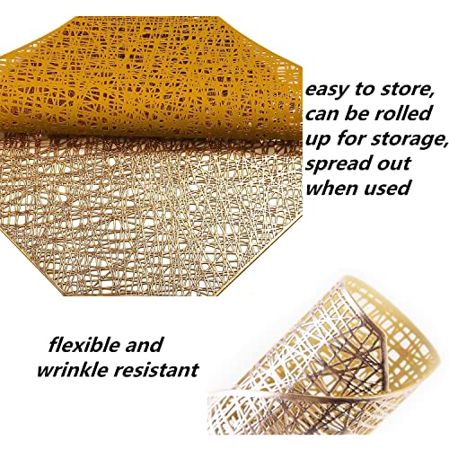 15 Inch Gold Vinyl Round Placemat Set of 6 - Wipeable and Washable Table Mats for Dining and Holiday Decor