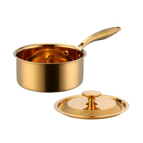 BuyGo 18/8 Stainless Steel Saucepan, 2.5 Quart Gold Pan with Heat Resistant Long Handle, 3-Layer Multipurpose Cookware Pot, Compatible Stovetops: Gas, Electric, Dishwasher Safe