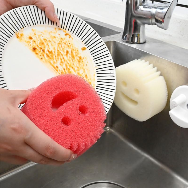 3-Piece Multi-Purpose Thermosensitive Cleaning Sponges with Suction Holder