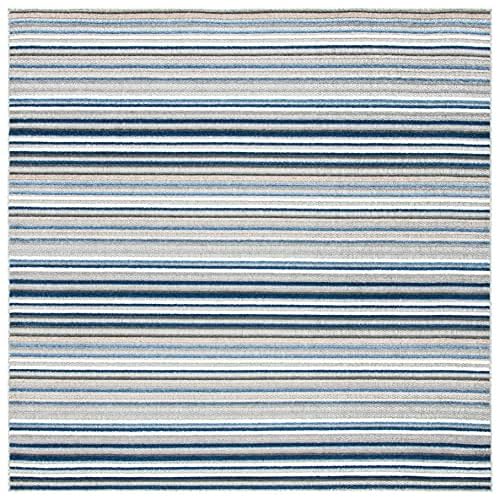 SAFAVIEH Washable Rug Outdoor Cabana Collection - 3' Square, Grey & Blue, Non-Shedding & Easy to Clean, Ideal for Patio, Backyard, Mudroom (CBN323F)