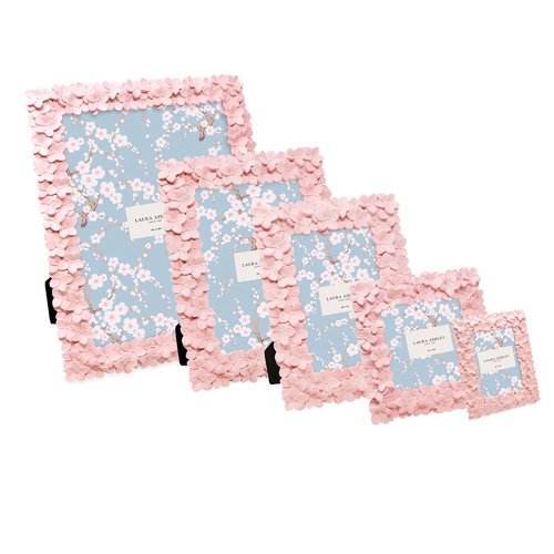 Laura Ashley 2x3 Pink Flower Textured Hand-Crafted Resin Picture Frame w/Easel & Hook for Tabletop & Wall Display, Decorative Floral Design Home D cor, Photo Gallery, Art (2x3, Pink)