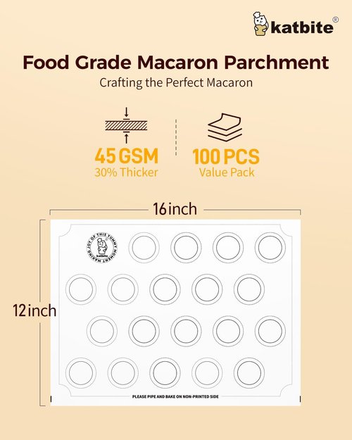 Katbite Macaron Parchment Sheets - Non-Stick Baking Stencil, 12x16 In, Heavy Duty & Pre-Cut