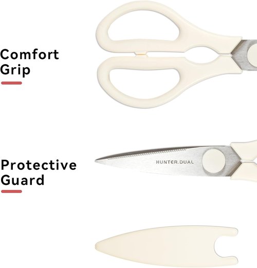 HUNTER.DUAL Heavy Duty Kitchen Scissors - Versatile Poultry Shears for Cutting Chicken, Meat & Veggies | 8.35 Inch, Cream