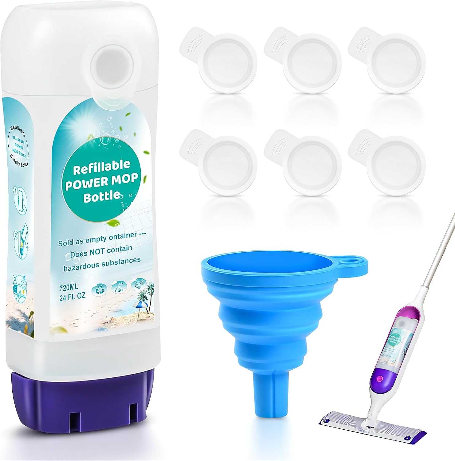 Swiffer® Power Mop™ Refillable Bottle - 24 FL.OZ Leak-Proof HDPE Container with Funnel for Easy Use