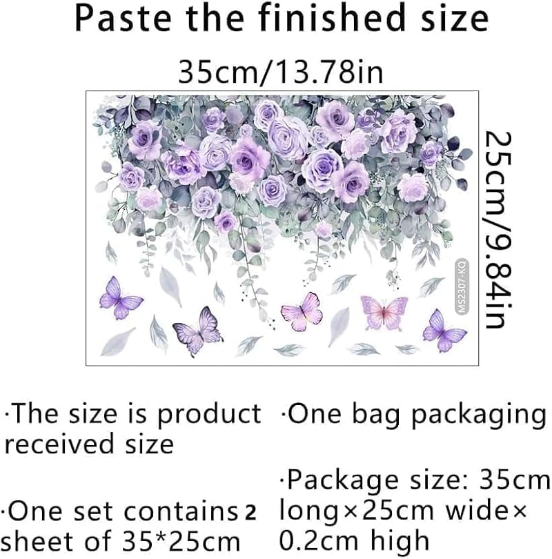 Purple Rose & Butterfly Bathroom Stickers - Waterproof Removable Decals